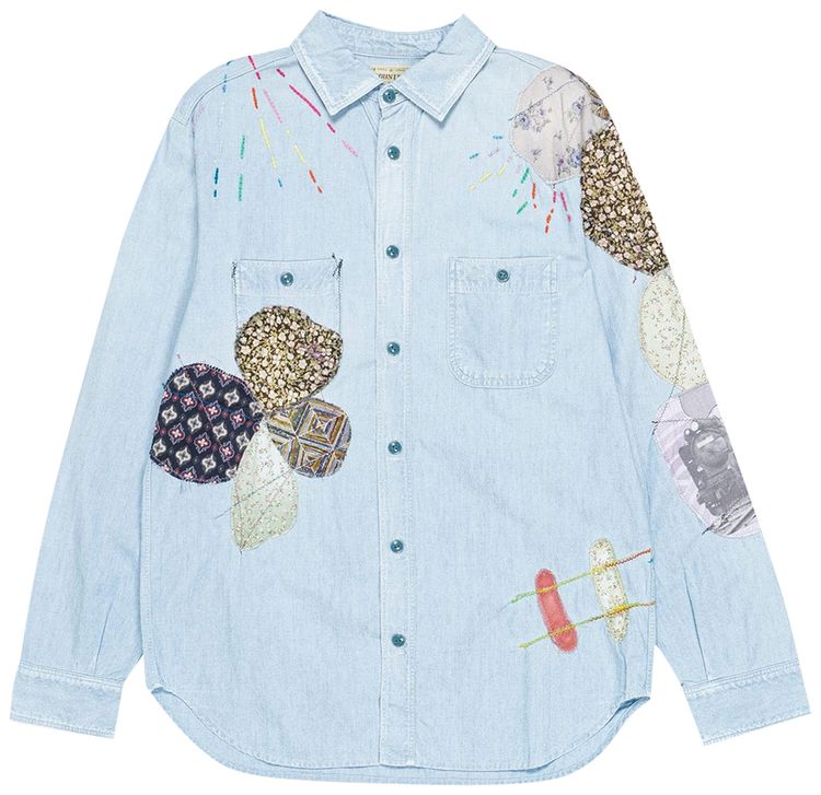 Kapital Hippie Patch Remake Chambray Work Shirt Sax