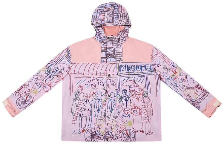 KidSuper Tandem Bike Button Up Parka Pink