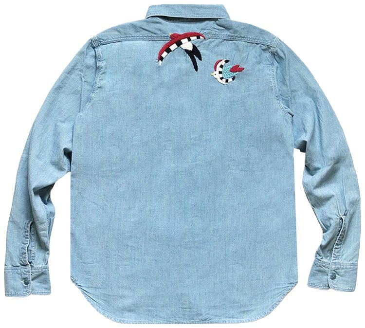 Kapital Swallow Emboridery Chambray Work Shirt Sax