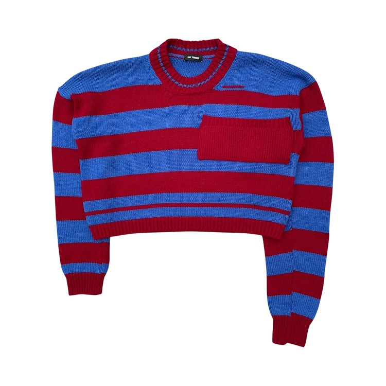 Raf Simons Pocket Distrubed Striped Sweater RedBlue