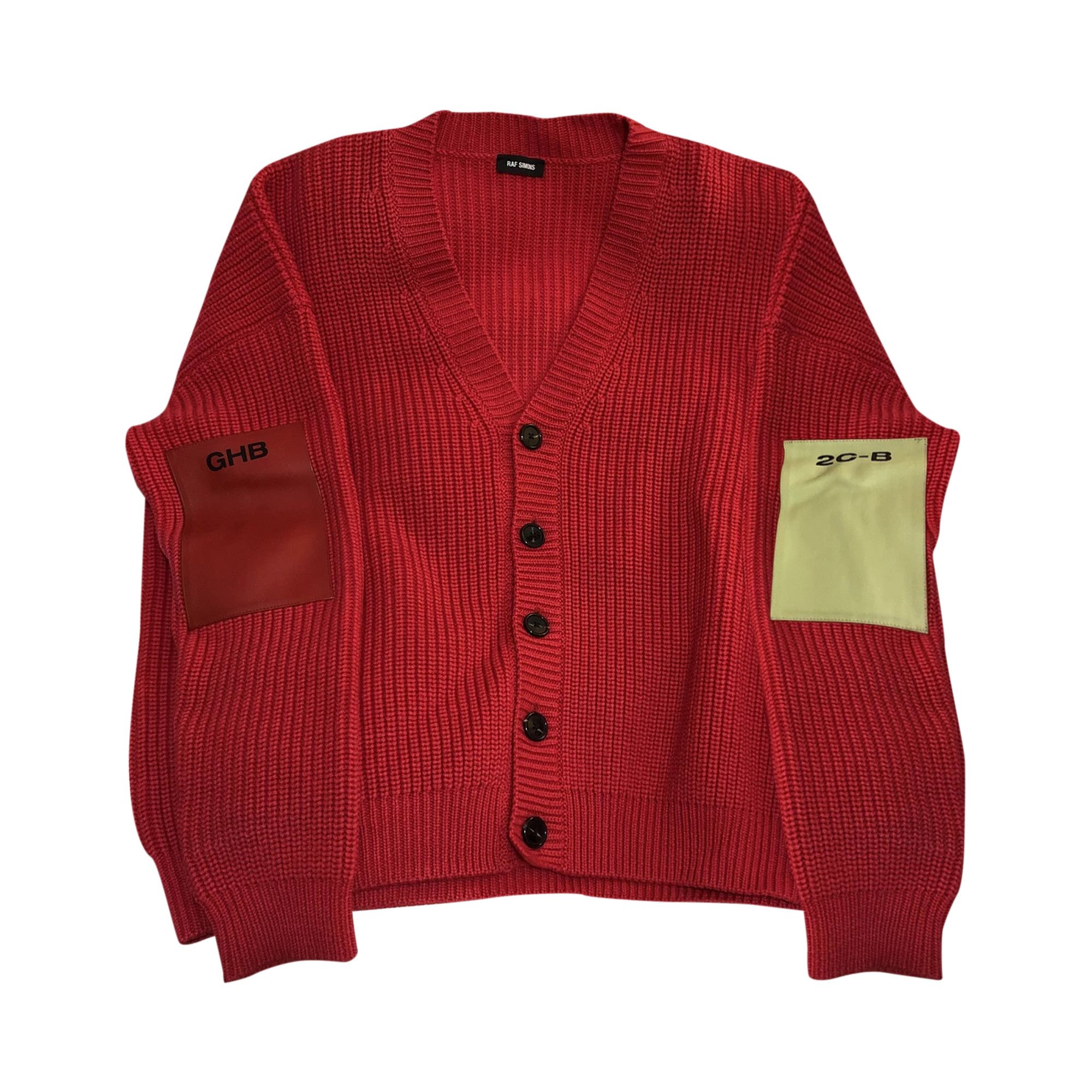 Buy Raf Simons Oversized V-Neck Patch Cardigan 'Red' - 0459