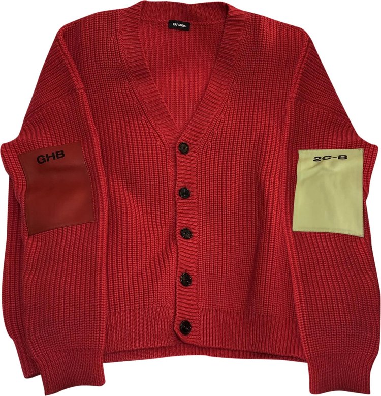 Raf Simons Oversized V Neck Patch Cardigan Red