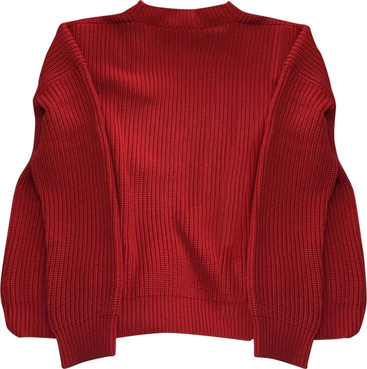 Raf Simons Oversized V Neck Patch Cardigan Red