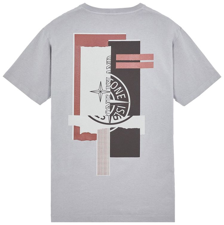 Stone Island Mixed Media Two Print T Shirt Pearl Grey
