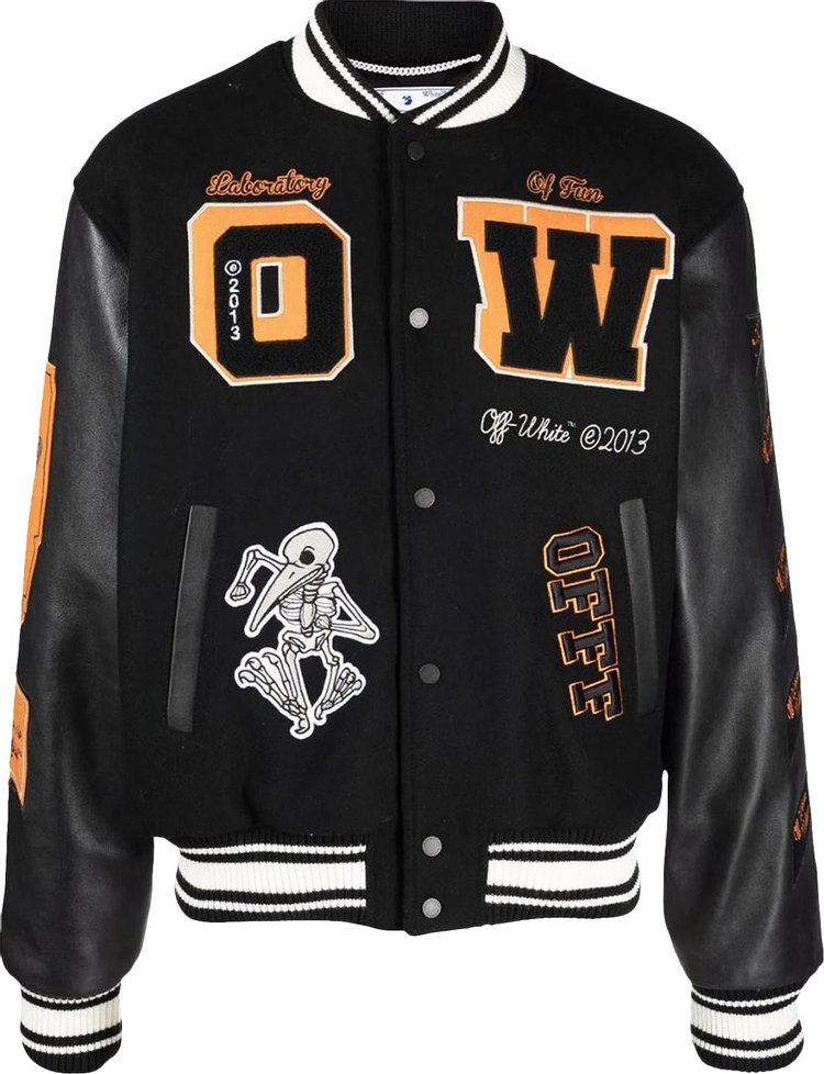 Off-White Black Graphics Leather Varsity Jacket –