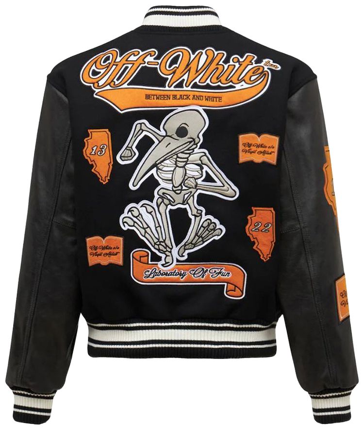 Off White Leather Varsity Jacket Black