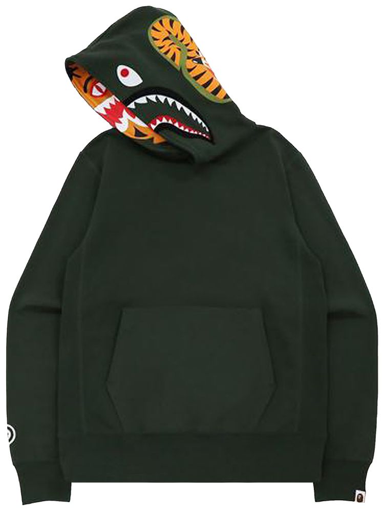 BAPE Shark x Tiger Pullover Hoodie Olive Drab