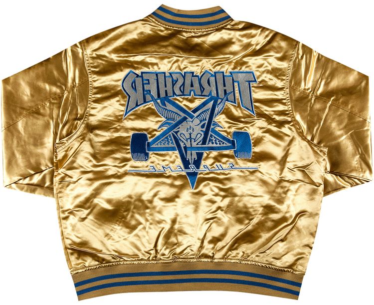 Supreme x Thrasher Satin Varsity Jacket Gold
