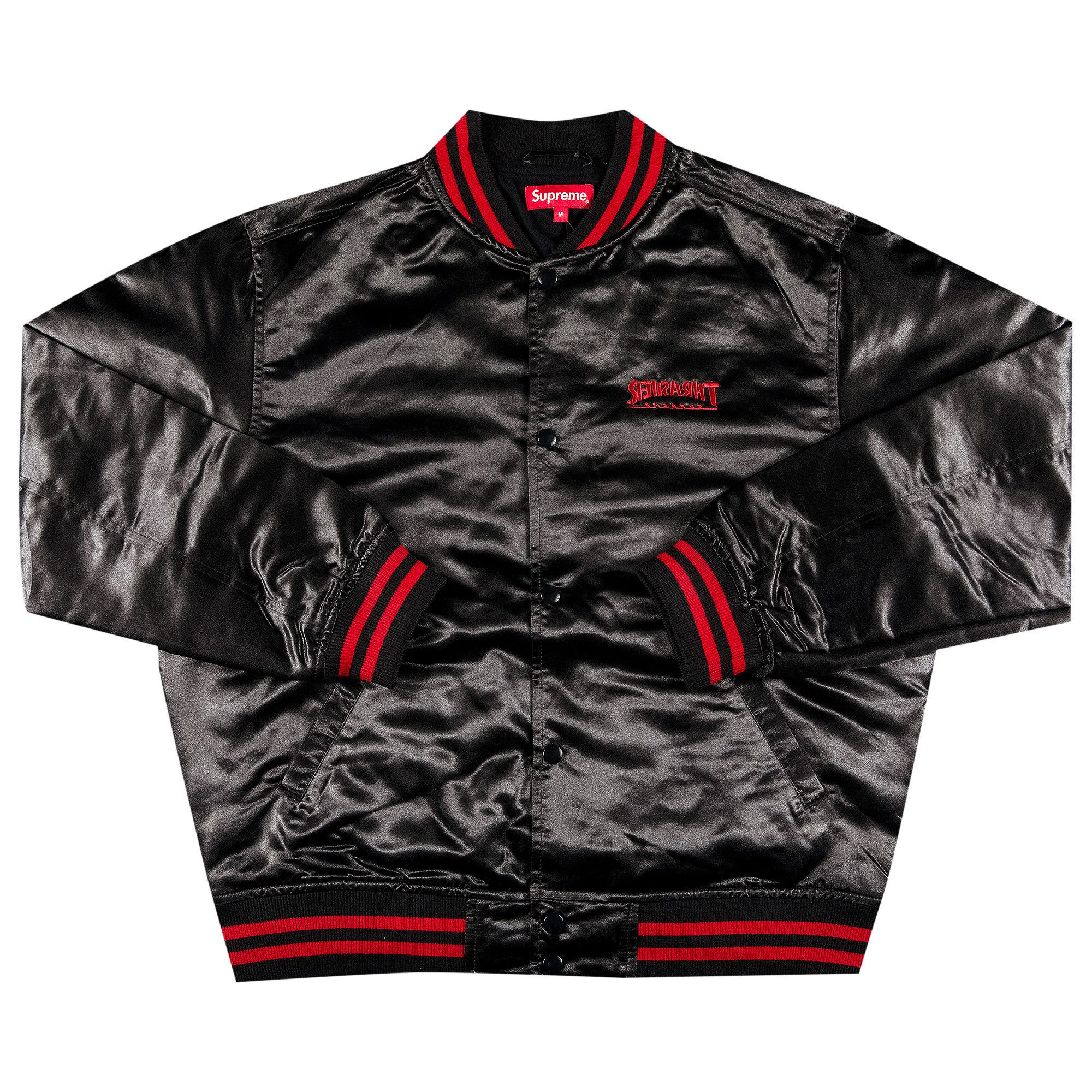 Buy Supreme x Thrasher Satin Varsity Jacket 'Black' - FW21J118 BLACK | GOAT