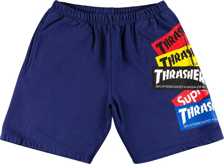 Supreme x Thrasher Multi Logo Sweatshort 'Washed Navy'