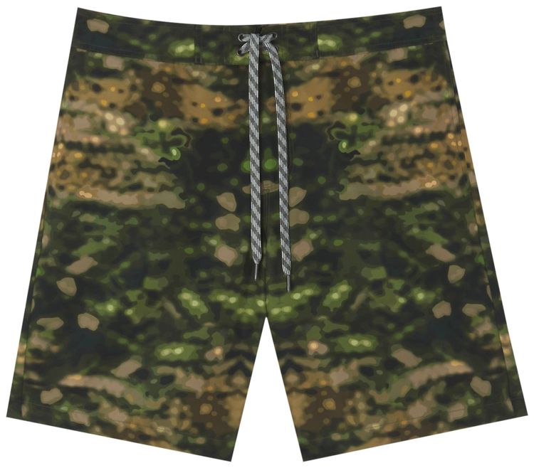 Burberry Breton Camo Print Swim Trunks Dark Fern Green