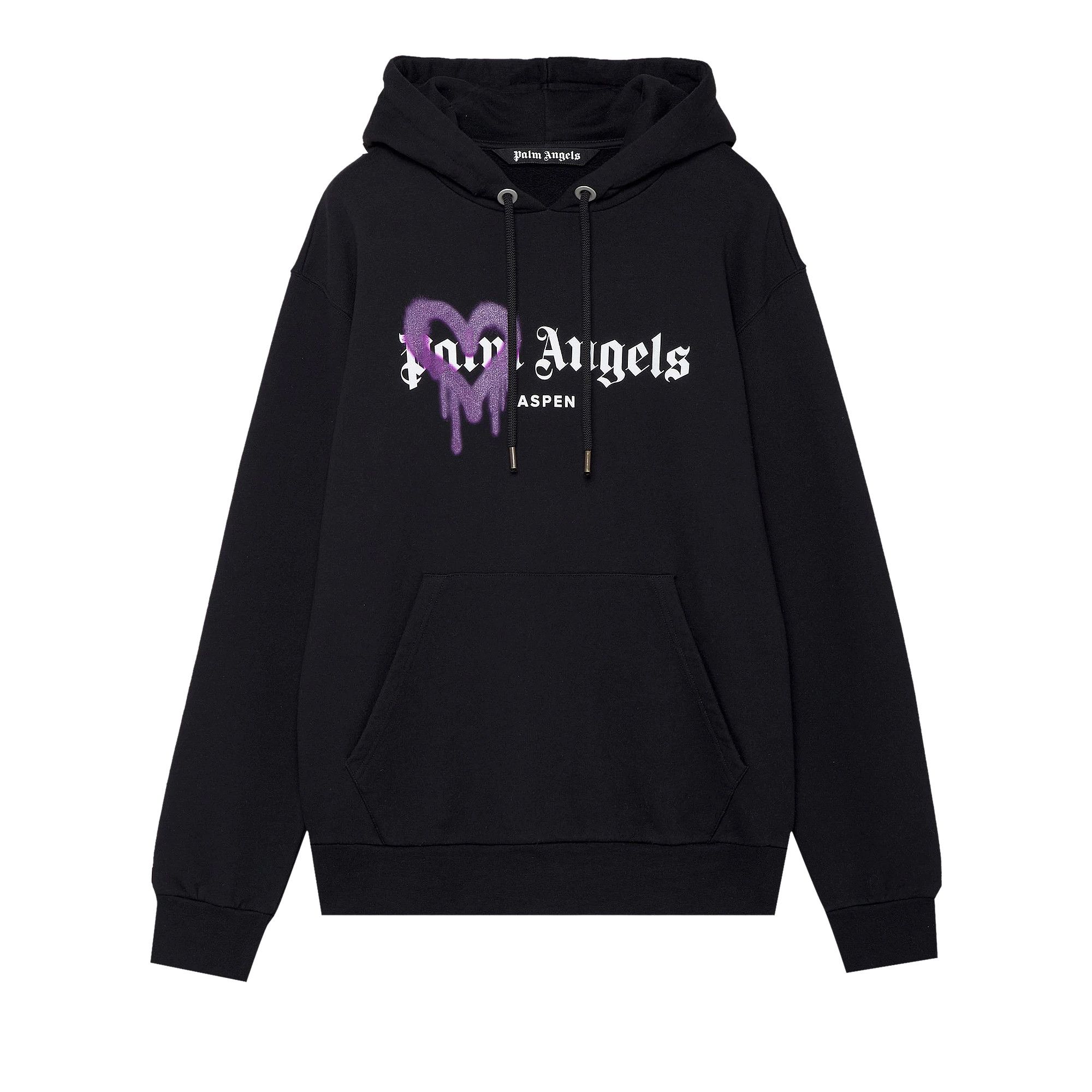 Palm Angels Aspen Heart Sprayed Hoodie Black Purple