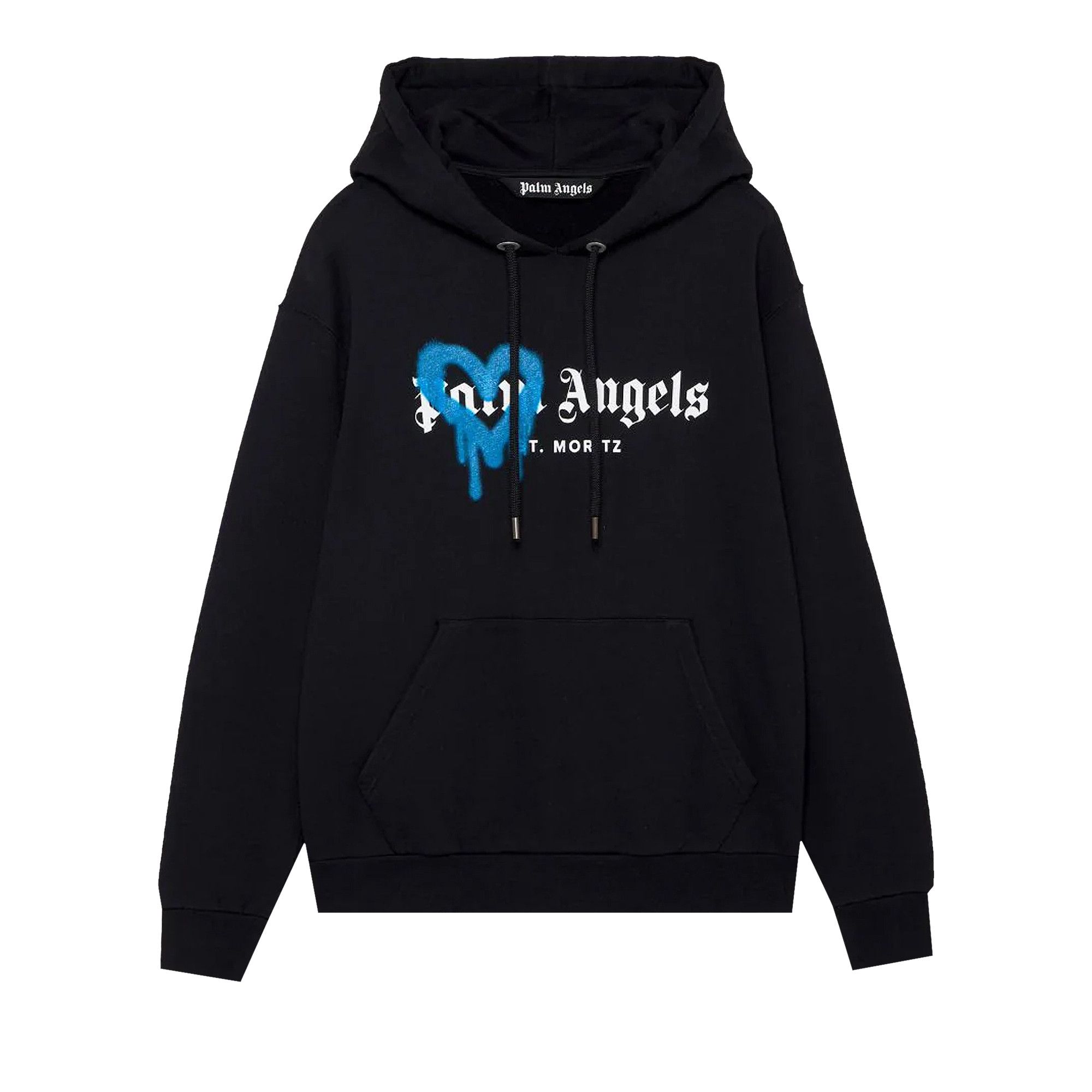 Size l Palm Angels St. Moritz Heart Sprayed Hoodie Black Blue