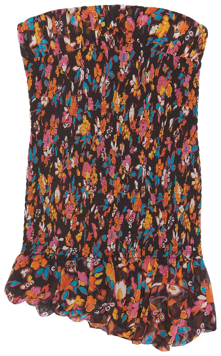 Saint Laurent Strapless Smocked Floral Mini Dress NoirMulticolor