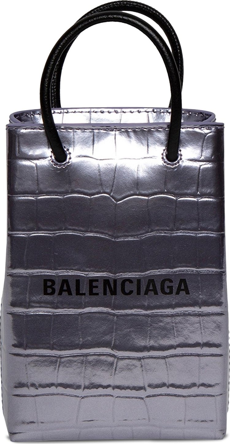 Balenciaga Croc-Embossed Shopping Phone Holder Crossbody 'Lilac/Black'