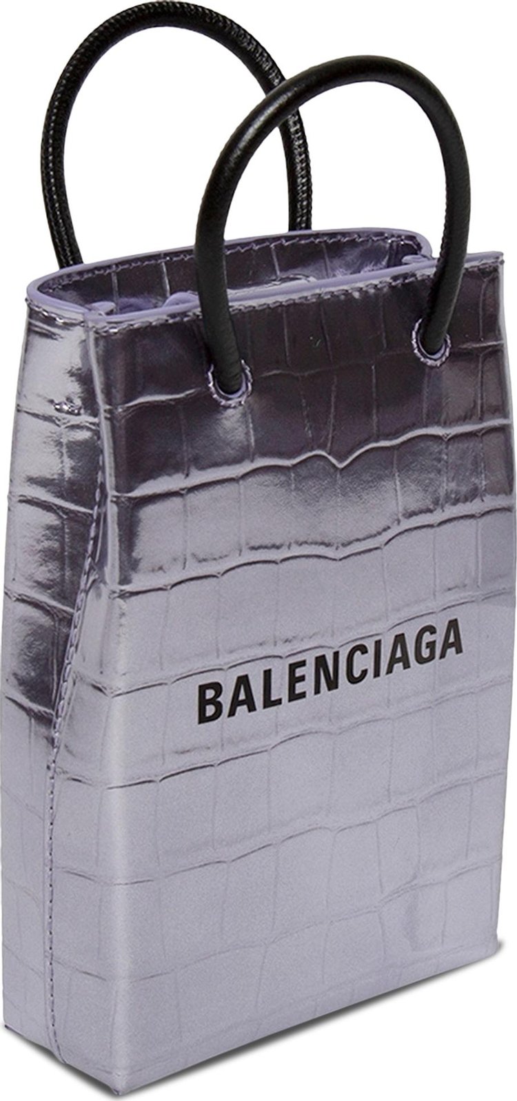 Balenciaga Croc Embossed Shopping Phone Holder Crossbody LilacBlack