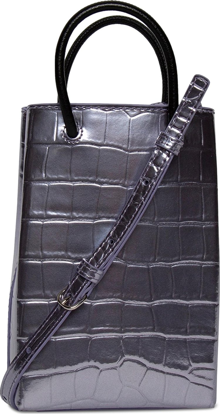 Balenciaga Croc Embossed Shopping Phone Holder Crossbody LilacBlack