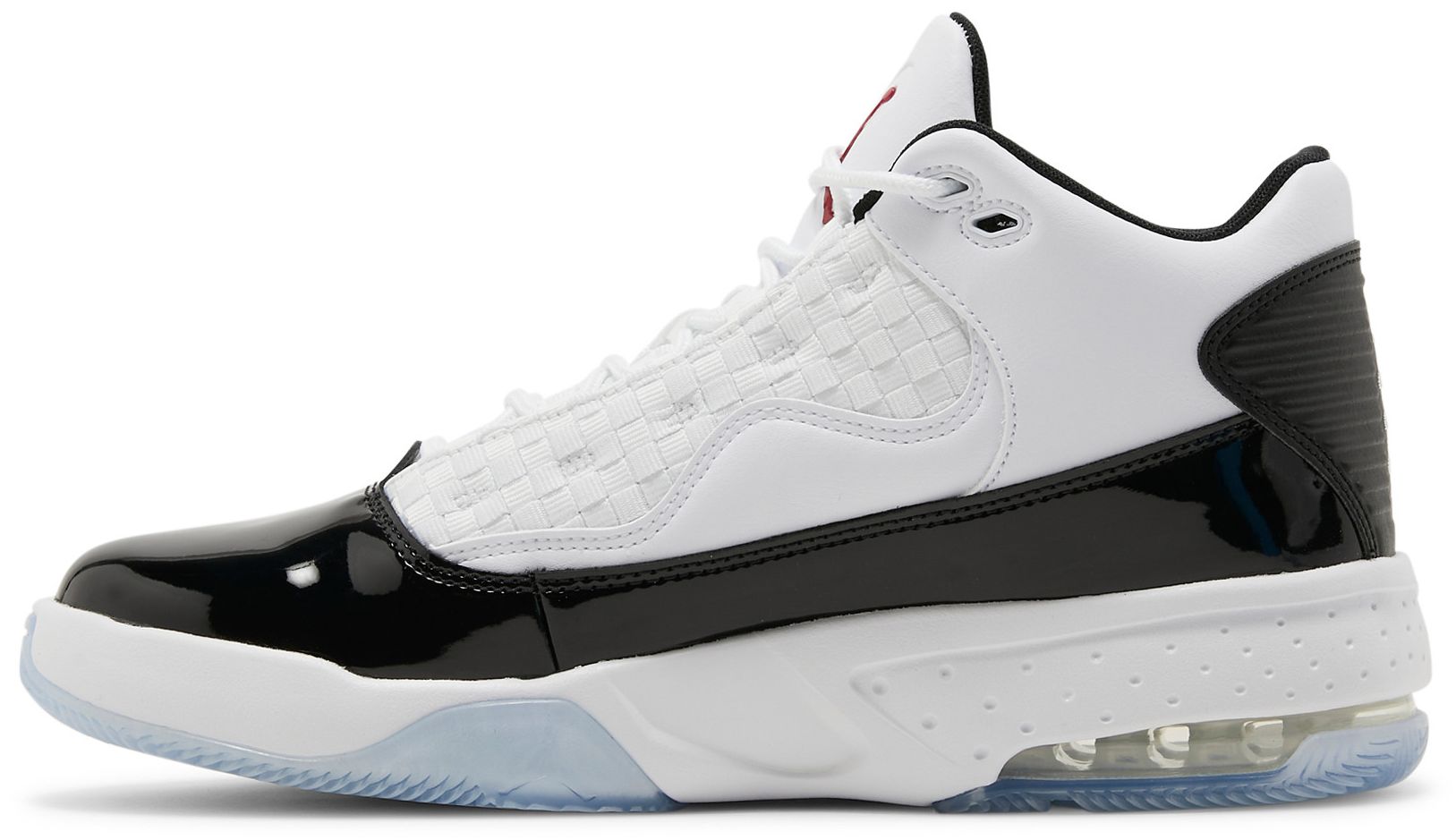 jordan max aura white black gym red