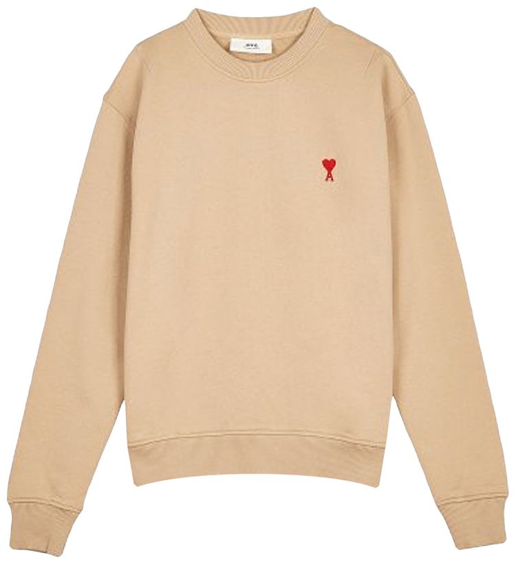 Ami Small Heart Embroidery Sweatshirt Beige