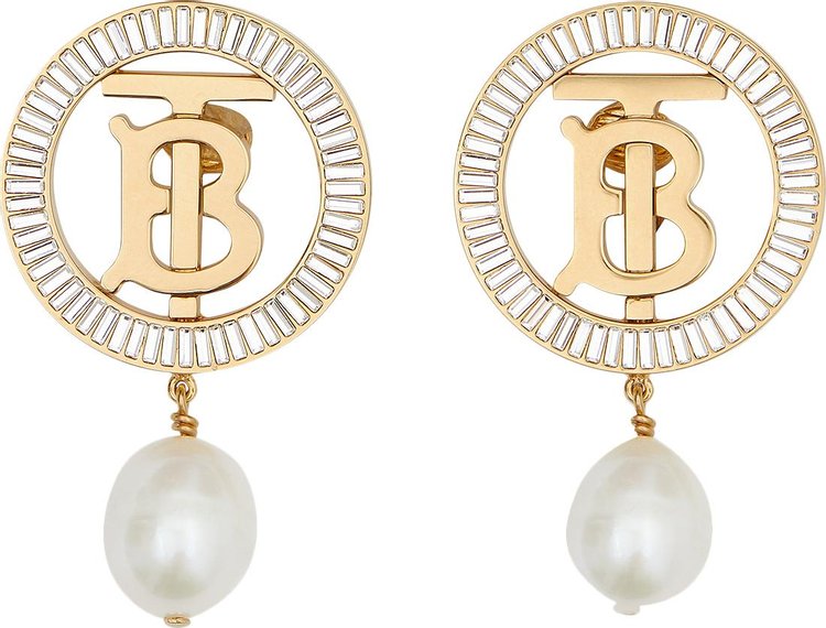 Burberry Pearl Detail Gold-Plated Monogram Motif Earrings 'Gold'