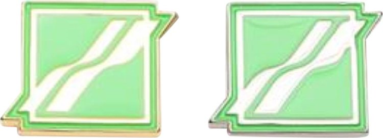 We11done Square Logo Brooch Set 'Neon Green'