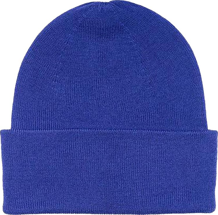 We11done Logo Patch Wide Rib Beanie Blue