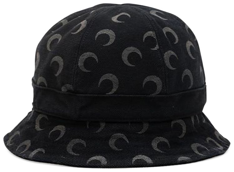 Marine Serre Logo Denim Bell Bucket Hat Black