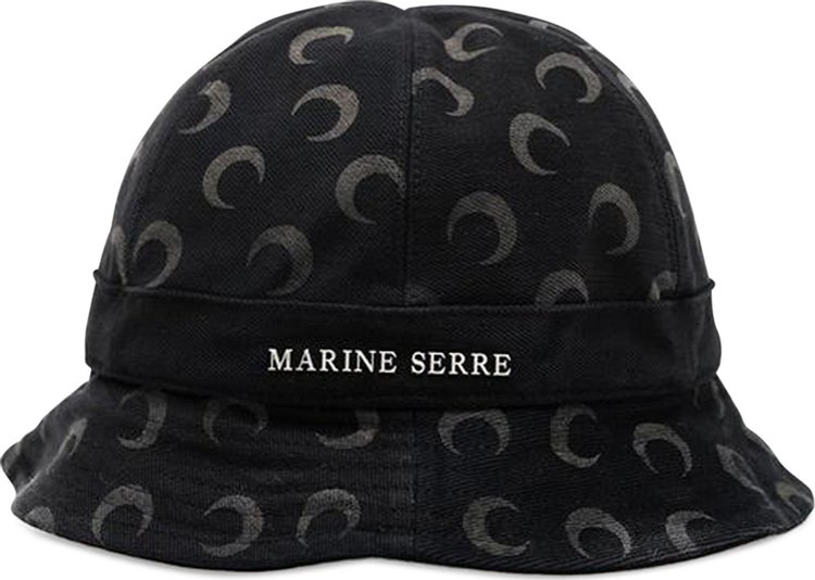 Marine Serre Logo Denim Bell Bucket Hat 'Black'