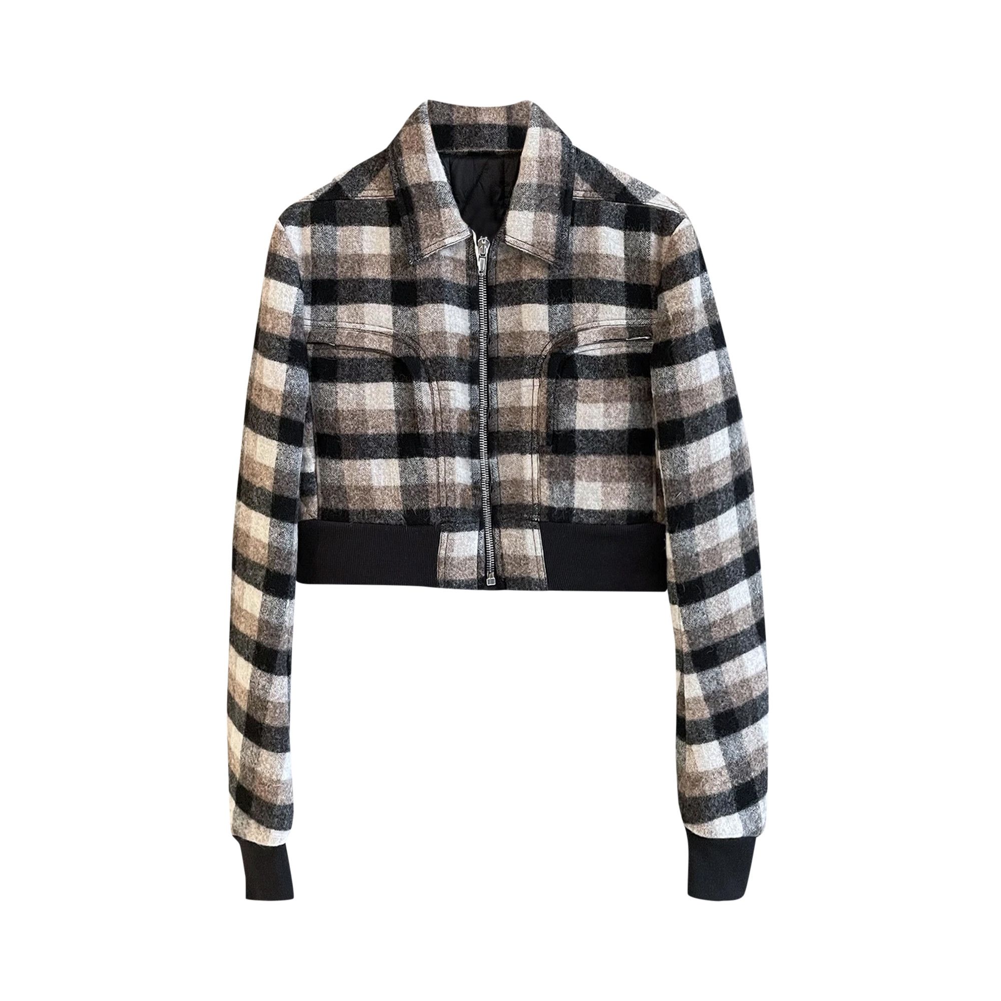 Buy Rick Owens Larry Cropped Plaid Jacket 'Black Plaid