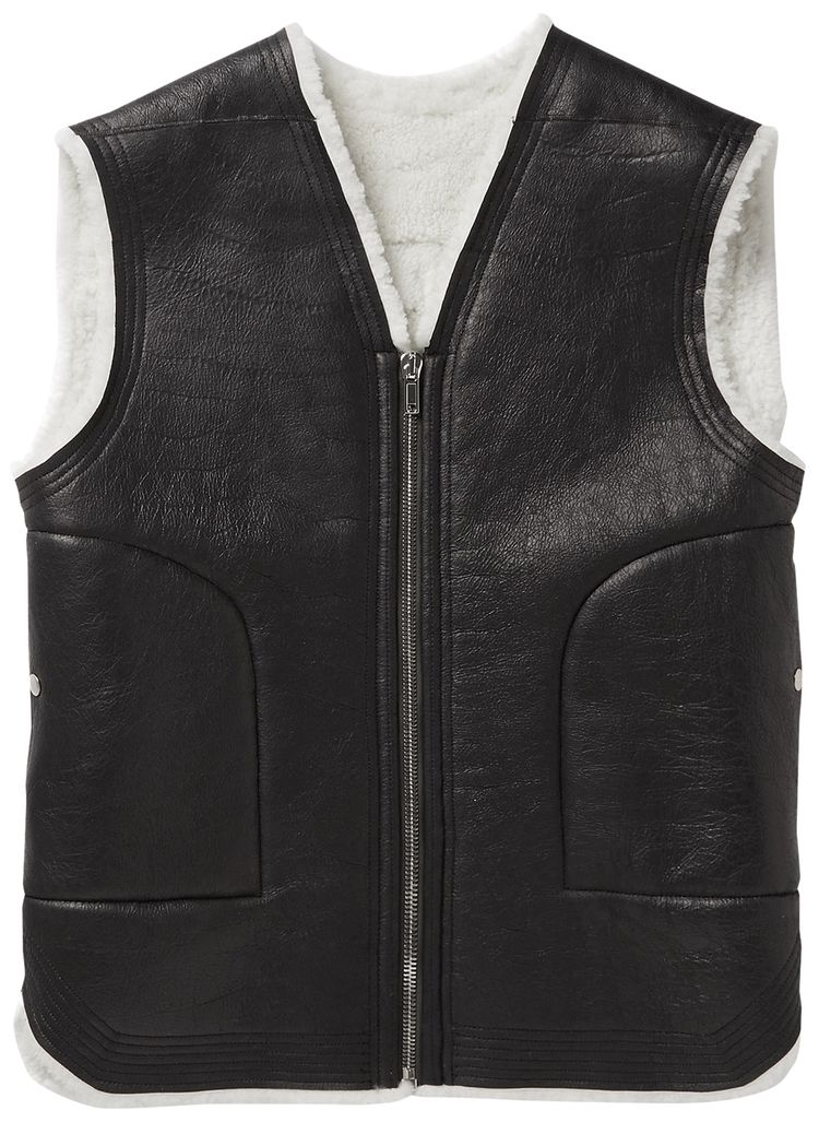 Rick Owens Gethsemane Cargo Vest In Curly Lamb Shearling Black