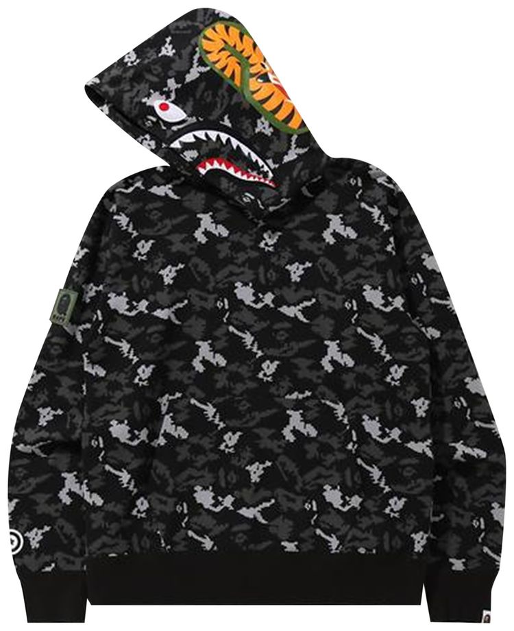 BAPE Digital Camo Shark Wide Pullover Hoodie Black