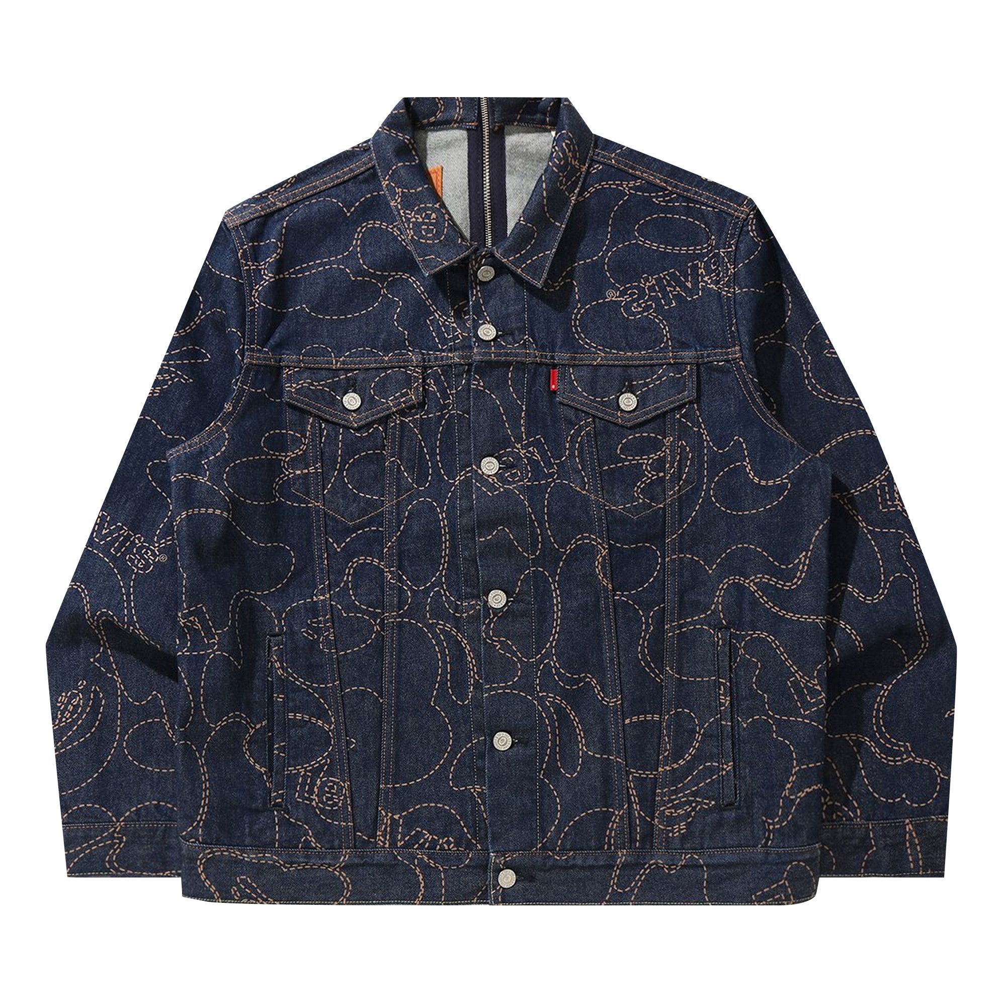 Buy BAPE x Levi's Camo Trucker Jacket 'Navy/Indigo' - 1H23