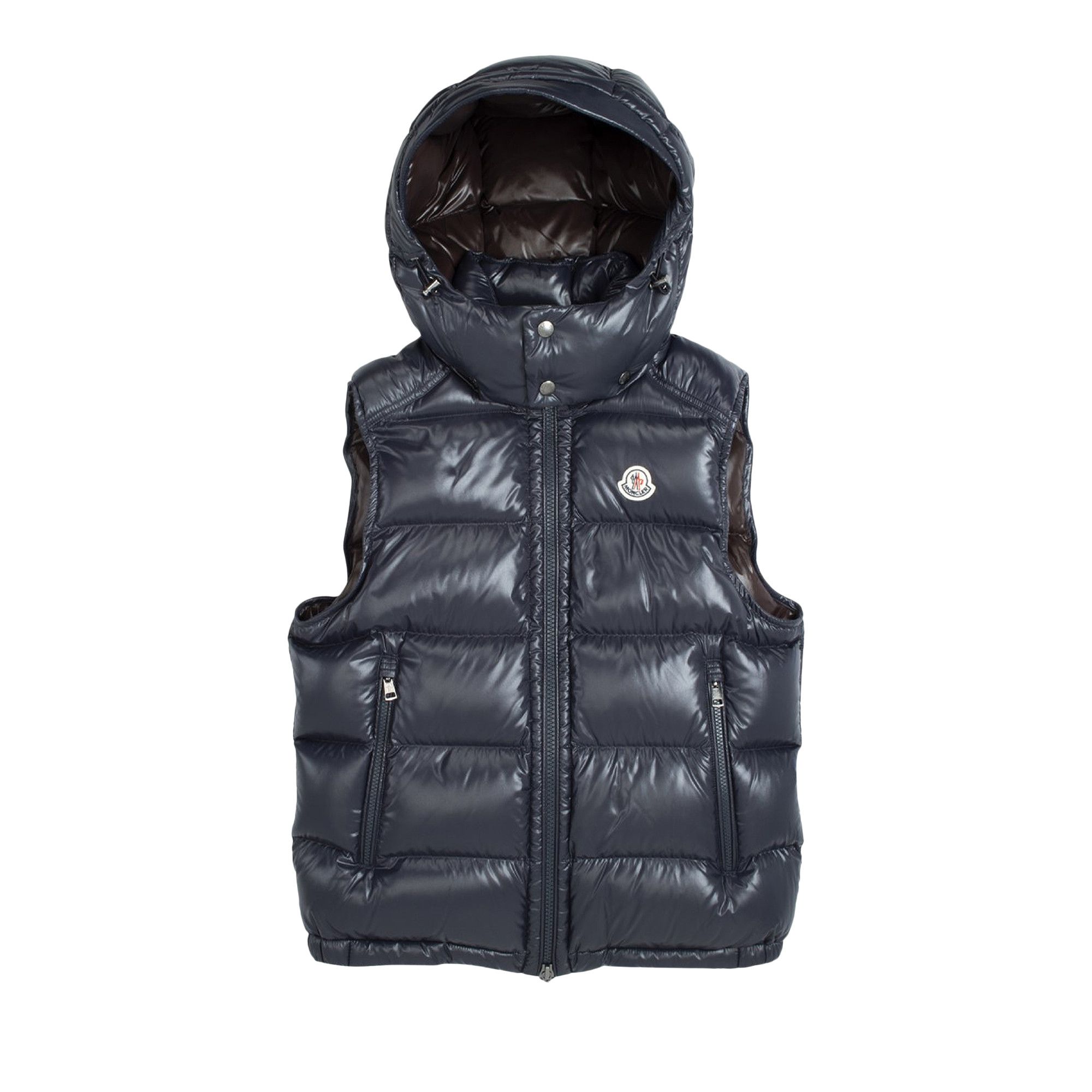 Size 36 Moncler Bormes Shiny Puffer Vest Navy