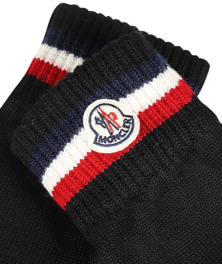 Moncler Logo Striped Gloves Black