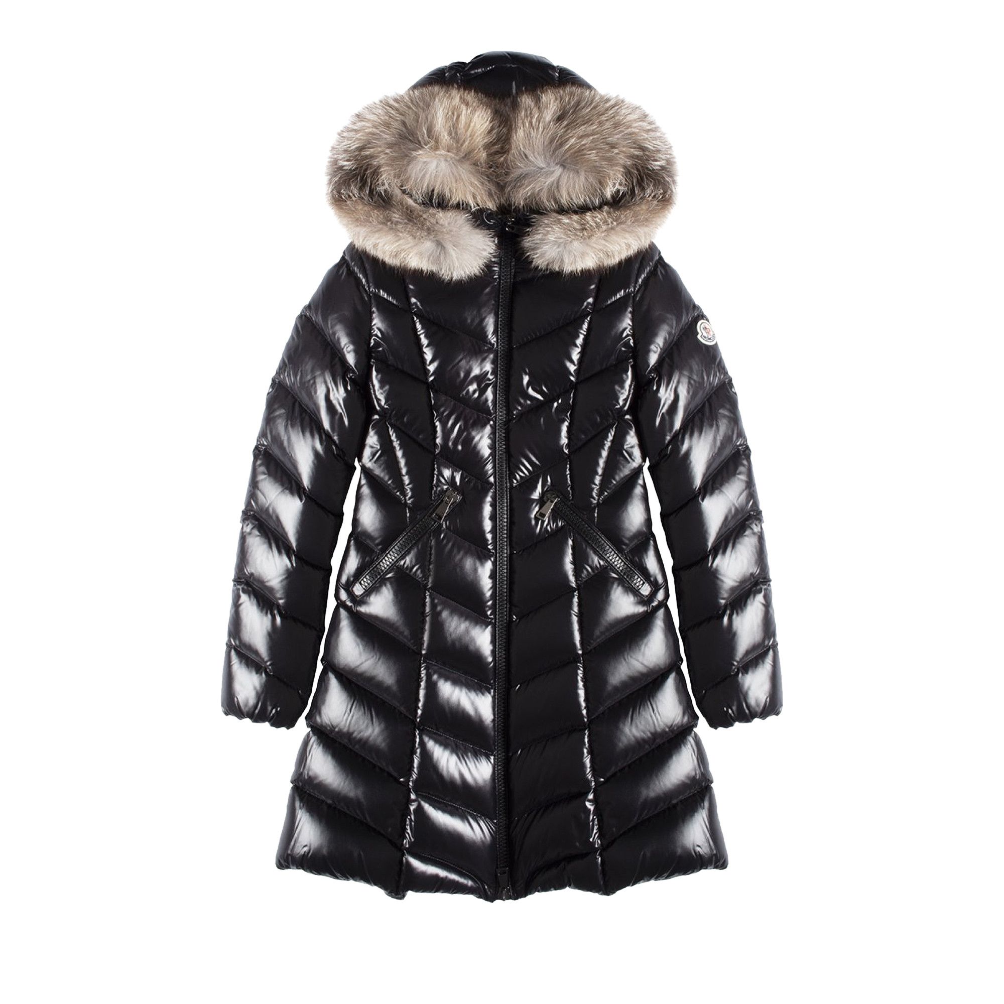 Buy Moncler Fulmarus Long Full Zip Coat With Fur Neck Black
