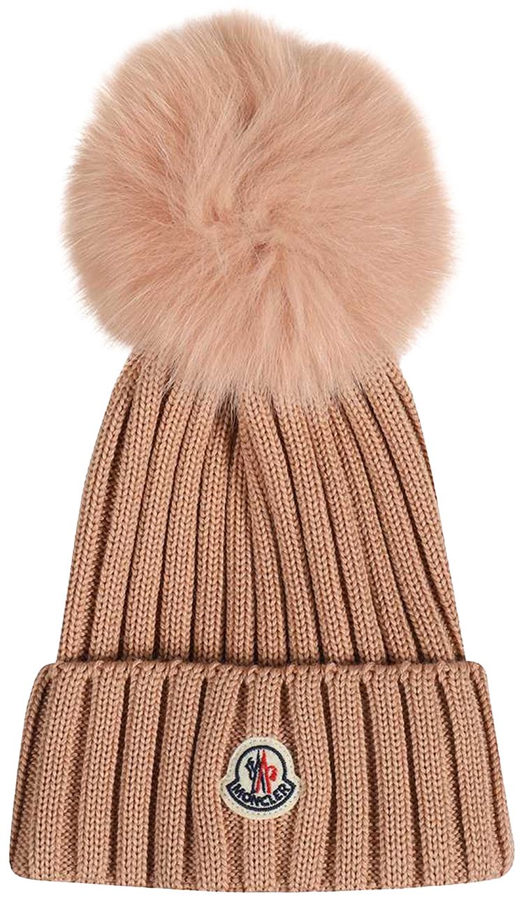 Moncler Ribbed Hat With Pom Pom Pink
