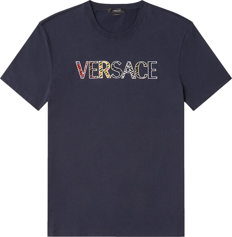 Buy Versace Logo T-Shirt 'Navy' - 1002463 1A01811 1U610 | GOAT