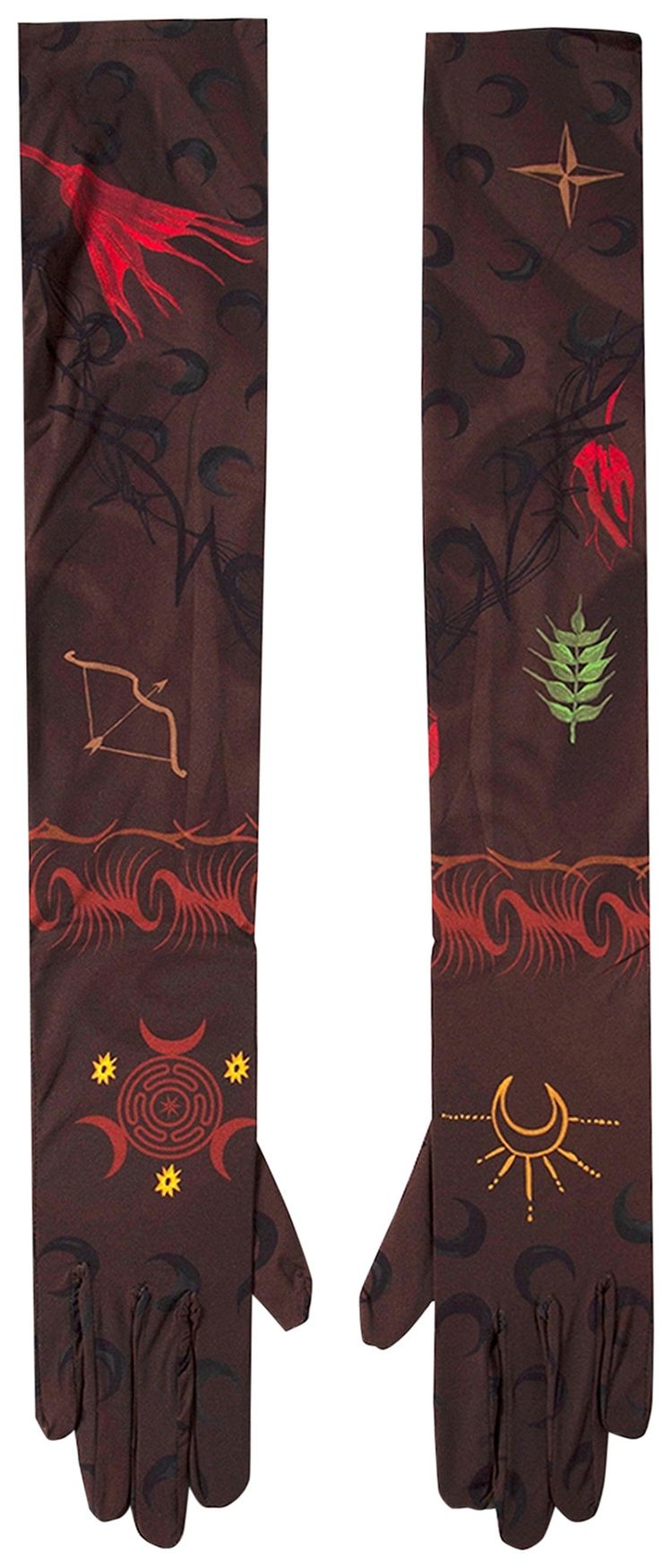 Marine Serre Printed Long Gloves Punk Shaded Tattoo Brown