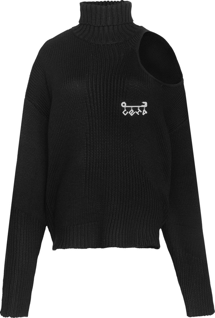 C2H4 Off-Shoulder Arc Knitted Distressed Sweater 'Black'