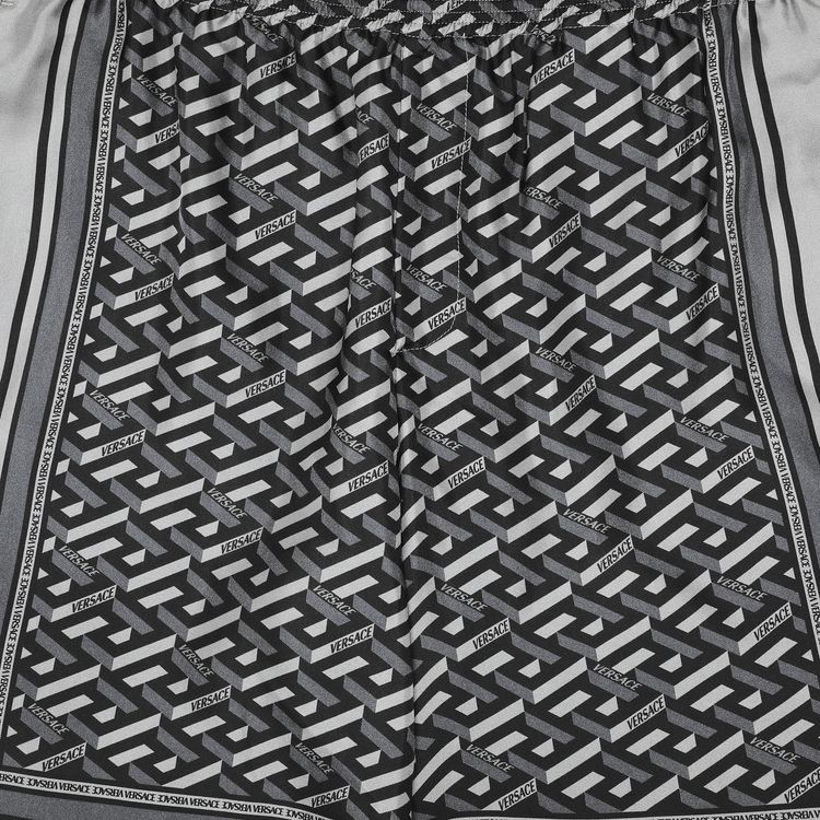 Versace La Greca Print Silk Shorts BlackGrey