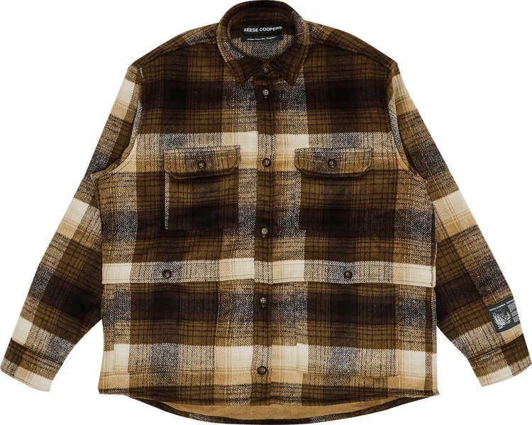 Reese Cooper Brushed Wool Flannel Button Down Shirt Brown