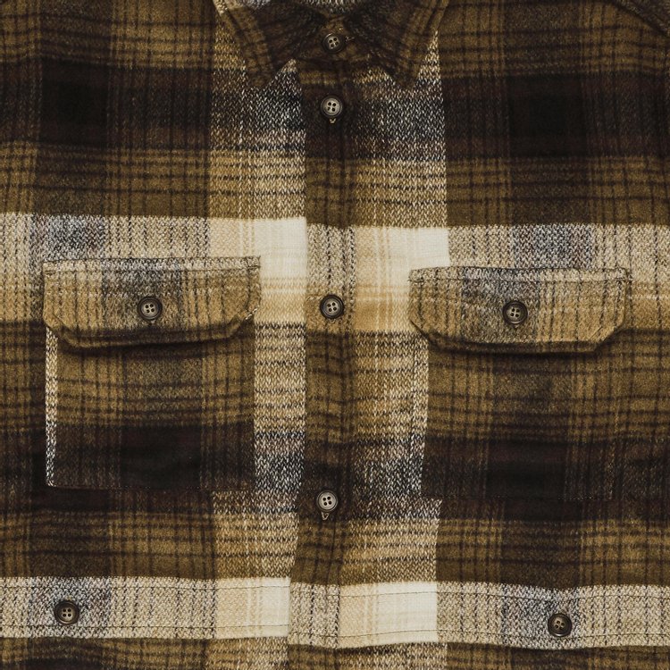 Reese Cooper Brushed Wool Flannel Button Down Shirt Brown