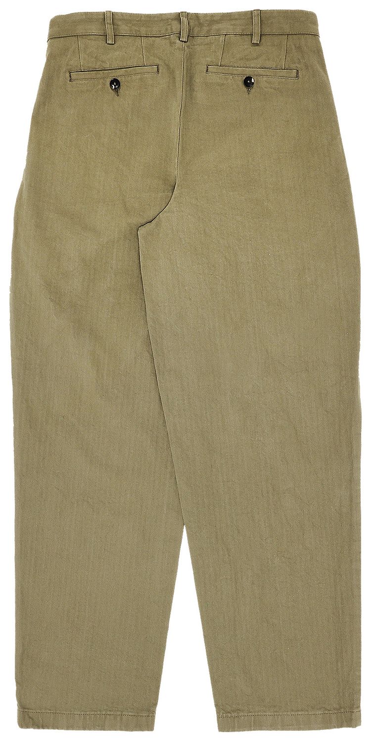 Noah Double Pleated Herringbone Trouser Army Green