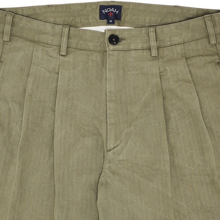 Noah Double Pleated Herringbone Trouser Army Green