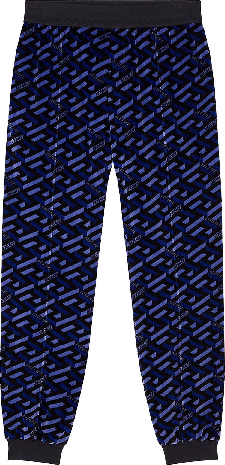 Versace La Greca Print Chenille Trackpants BlueBlack