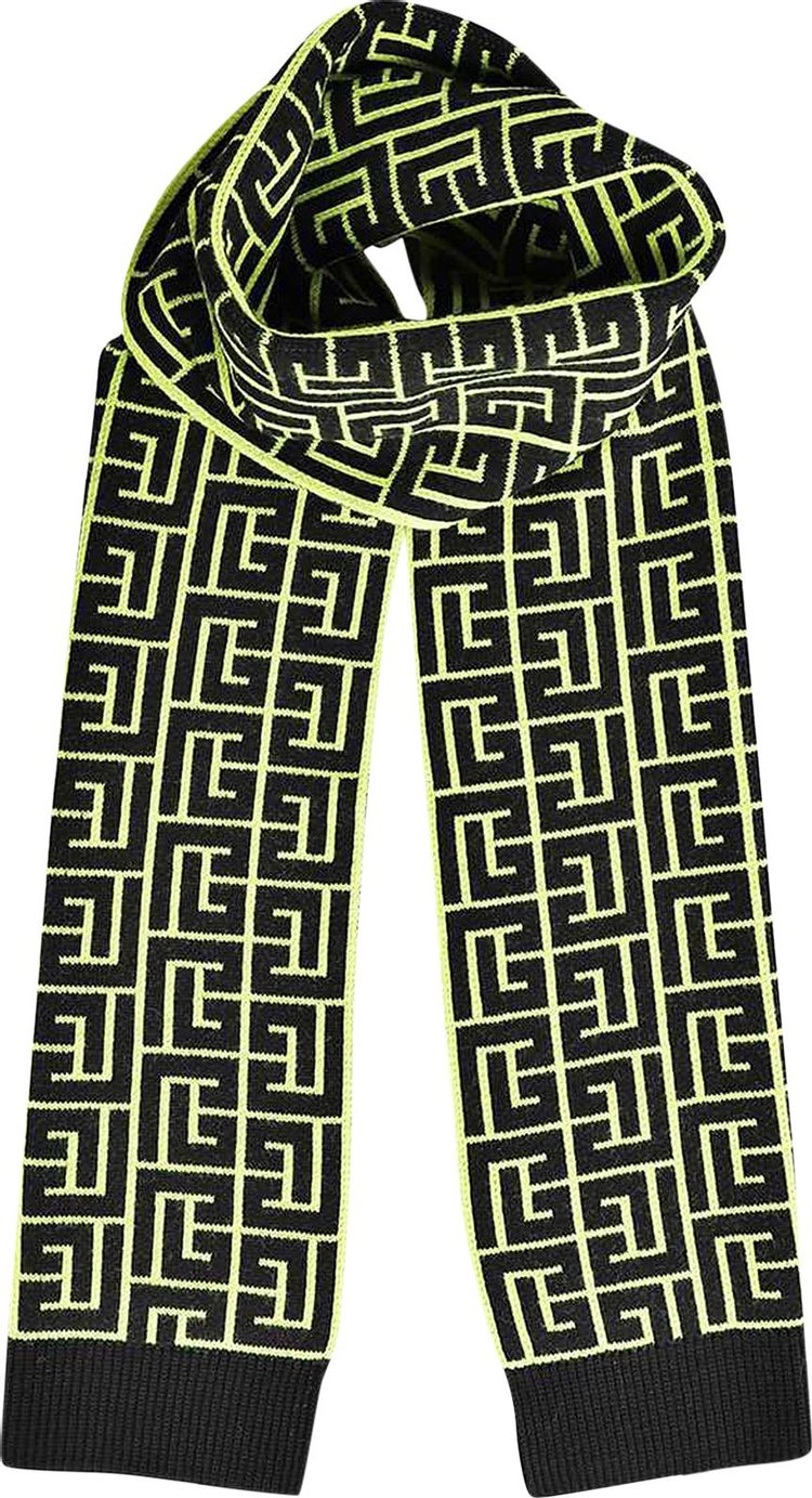 Balmain Maxi Monogram Wool Scarf Jaune FluoNoir