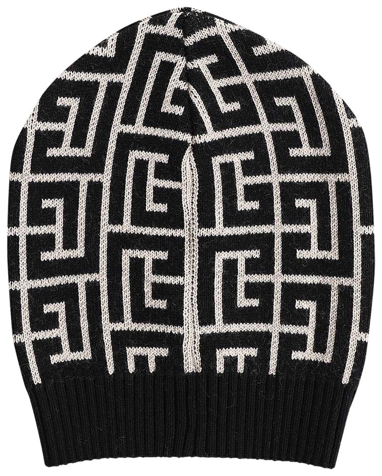 Balmain Maxi Monogram Wool Beanie IvoireNoir