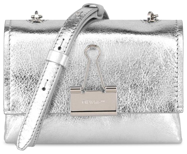 Off White Small Laminate Metallic Shoulder Bag Silver