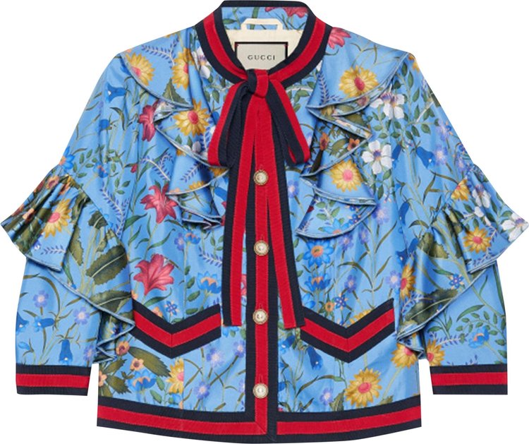 Gucci Flora Ruffled Silk Jacket 'Blue'