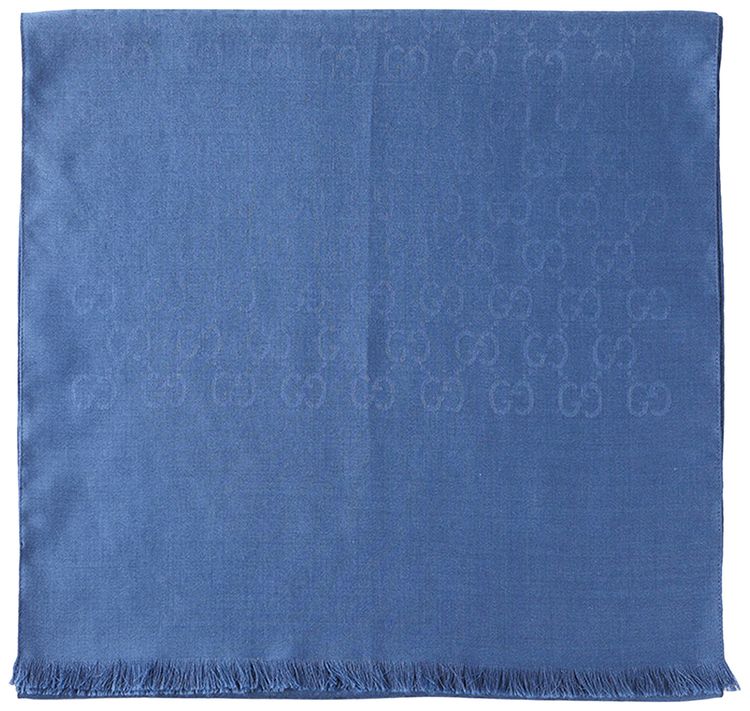 Gucci GG Logo Wool and Silk Scarf Blue